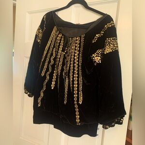 Roberta Freyman black velvet gold embroidered top. Great for evening